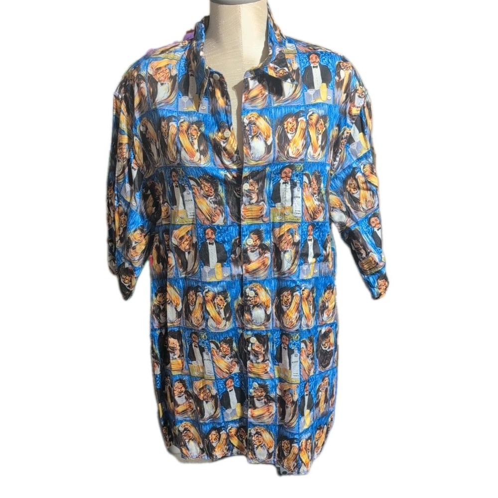Reyn Spooner Shirt Mens XXL Guy Buffet Vodka Martini Bartender Button Up Blue